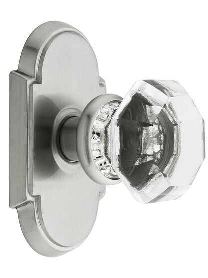 Arched Rosette Set With Old Town Crystal Knobs in Satin Nickel.